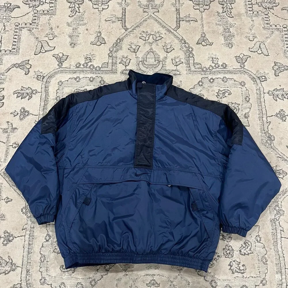 NIKE Vintage 90s Swoosh Check Blue Insulated Puffer Pullover Anorak Jacket Sz XL